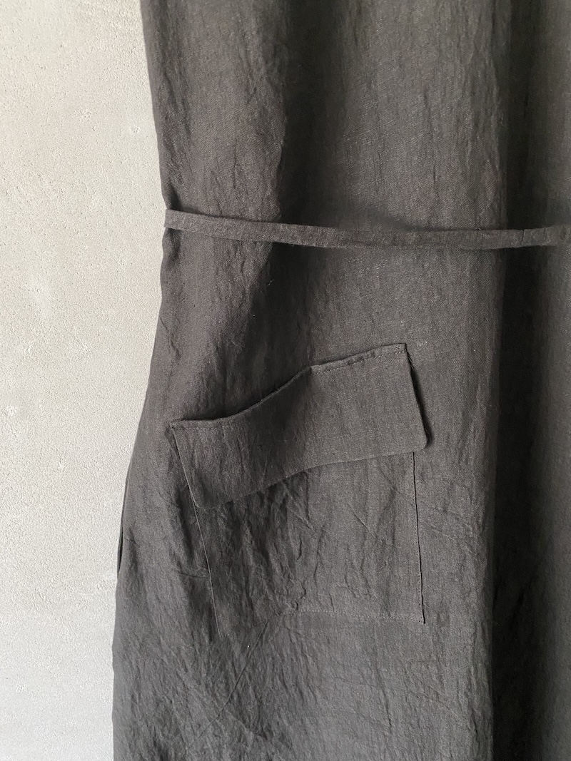 Abito lungo marrone in lino reversibile con cintura Marina Lari 1