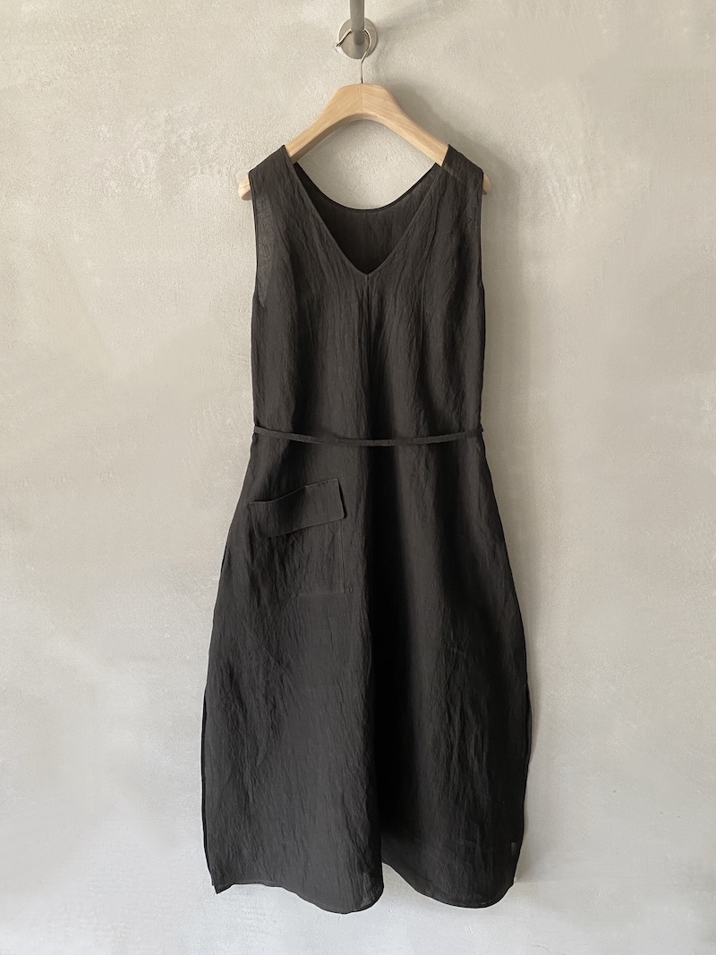 Abito lungo marrone in lino reversibile con cintura Marina Lari 6