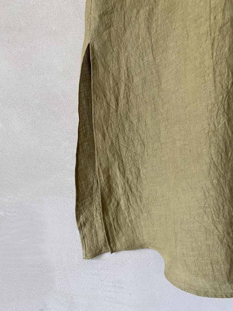 Abito lungo verde lime in lino reversibile con cintura Marina Lari 3