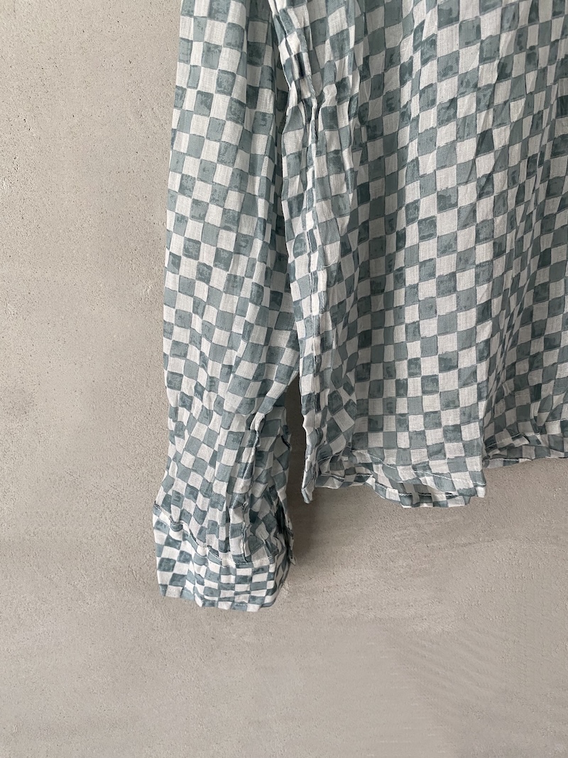 Oversized grey checked cotton muslin shirt with classic collar by Nimbu