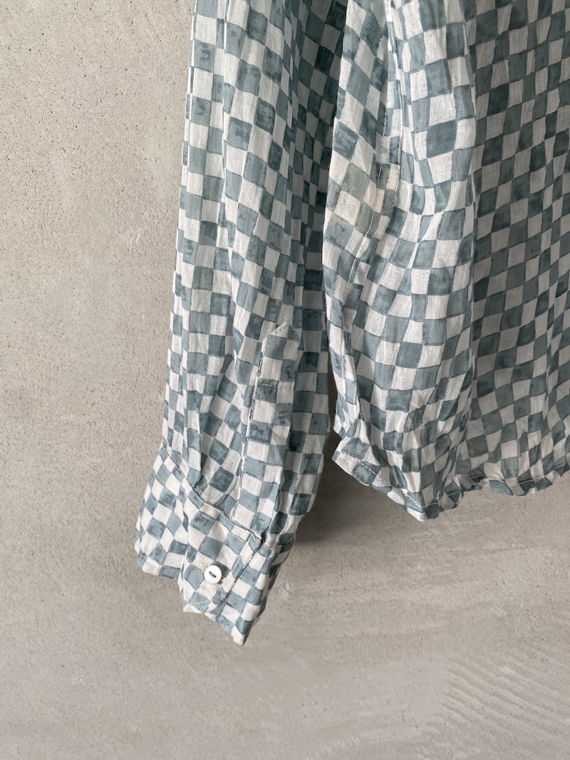 Oversized grey checked cotton muslin shirt with classic collar by Nimbu