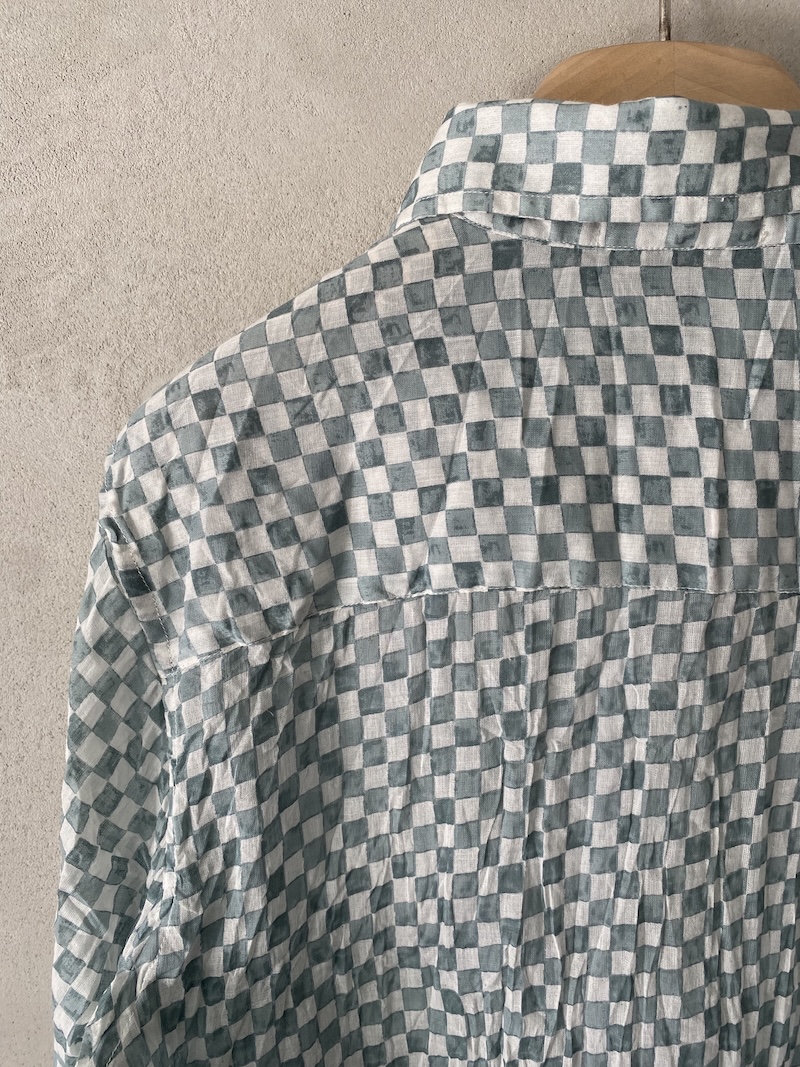 Oversized grey checked cotton muslin shirt with classic collar by Nimbu