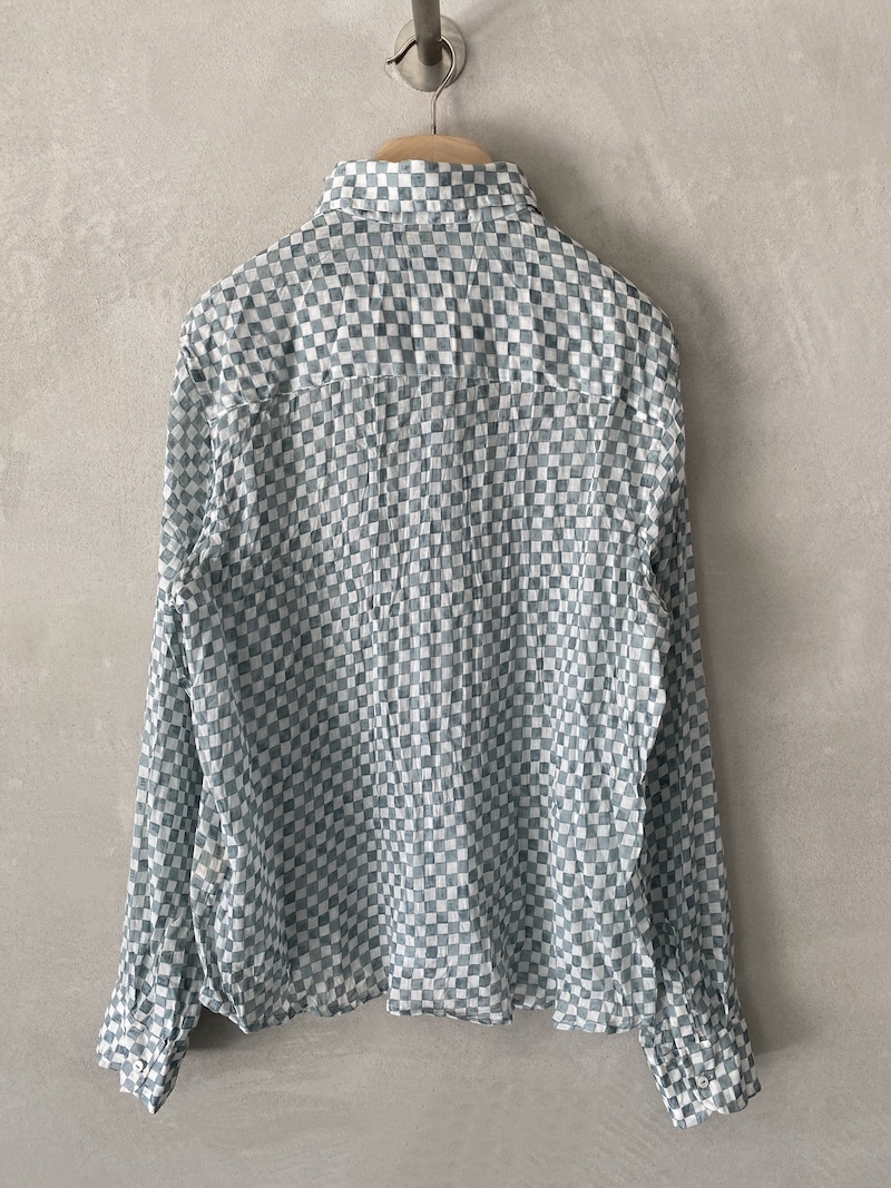 Oversized grey checked cotton muslin shirt with classic collar by Nimbu