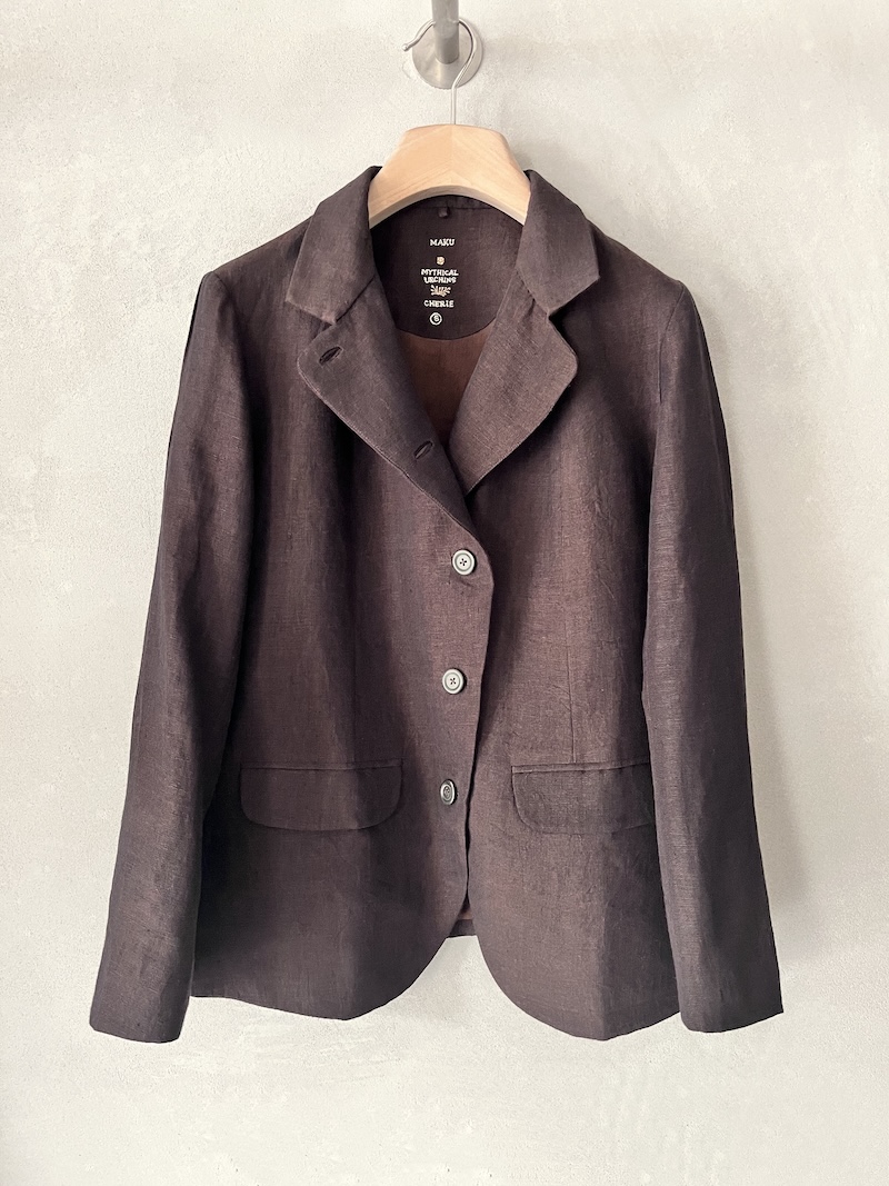 Maku flared line brown garment-dyed linen jacket