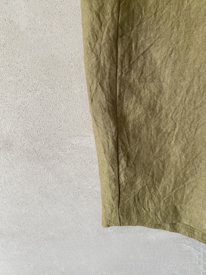 Pantaloni in lino verde lime gamba ampia vita alta con elastico e cavallo sceso Marina Lari 4