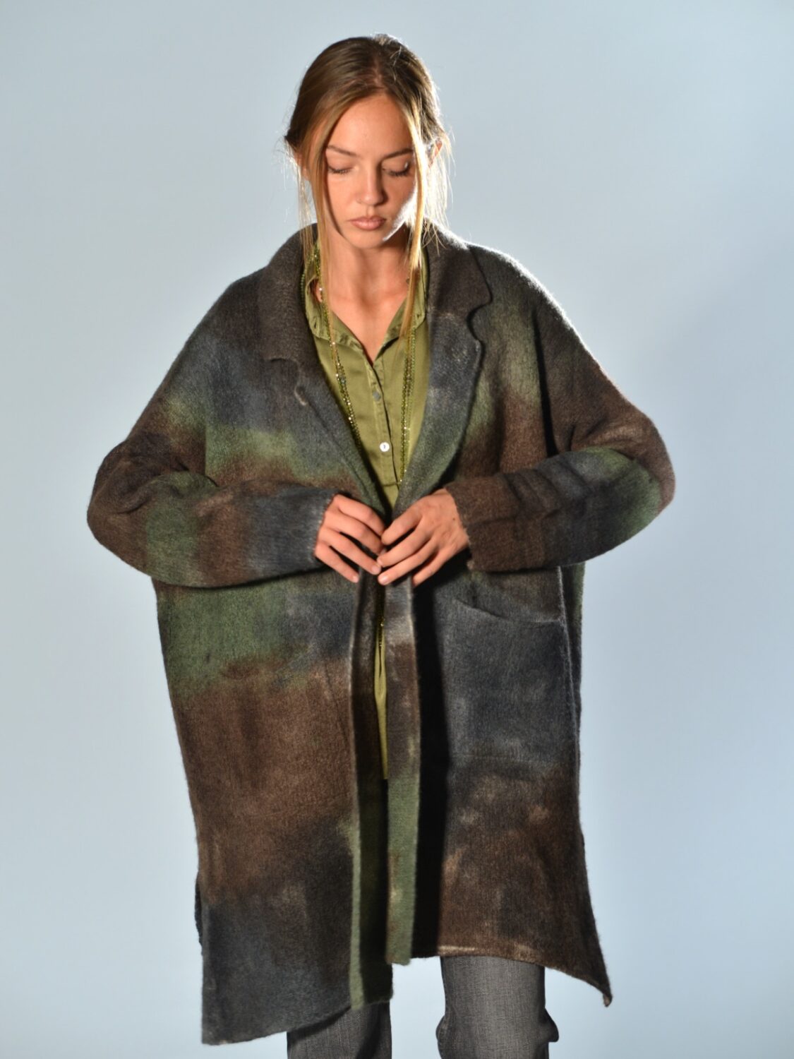 Cappotto cardigan camouflage in cashmere dipinto a mano F Cashmere 1