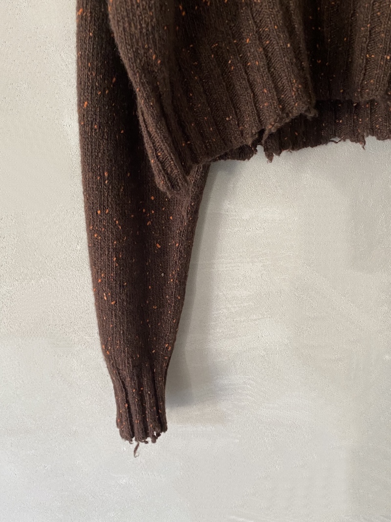 Brown crop sweater in Donegal-effect melange cashmere, Serien Numerica