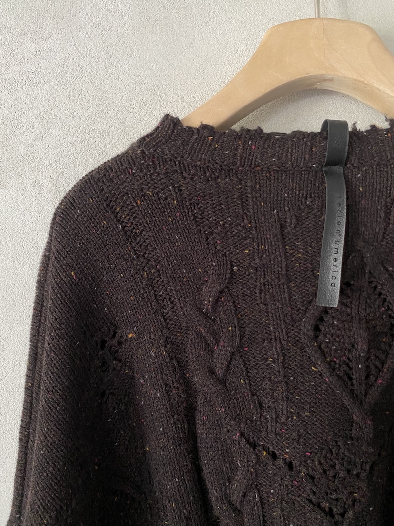 Oversized brown merino wool sweater with cables Serie Numerica
