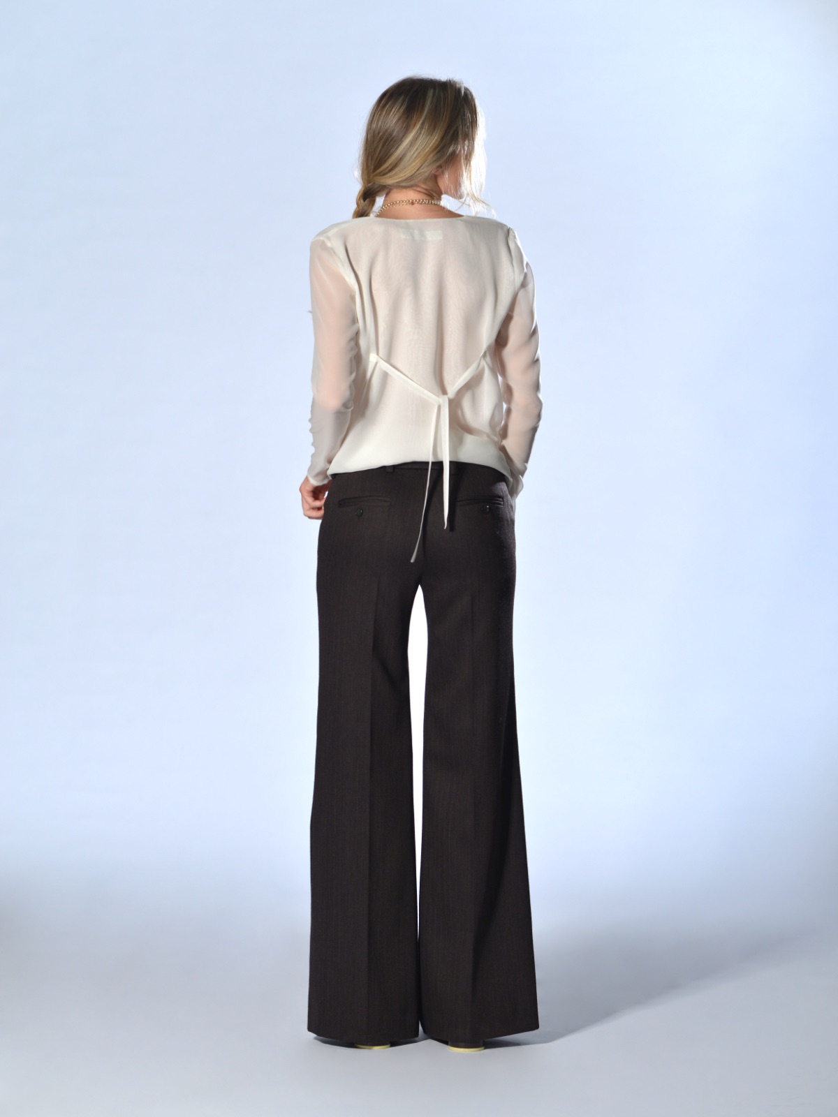Pantaloni marrone in lana effetto fiammato Marina Lari 3