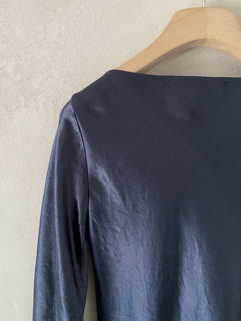 abito lungo in acetato con taglio in sbieco blu navy Marina Lari