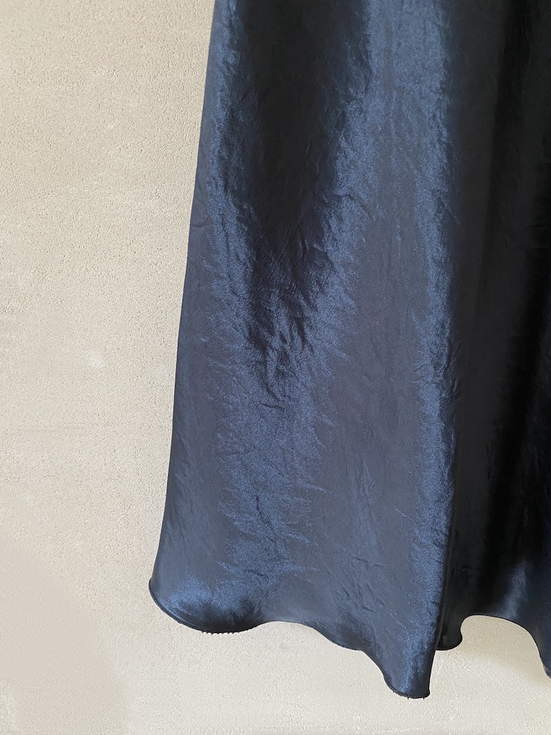 abito lungo in acetato con taglio in sbieco blu navy Marina Lari