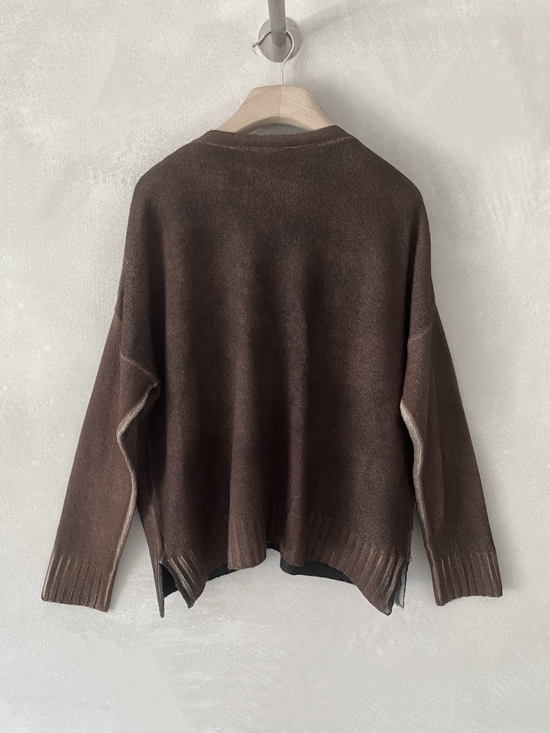 Cardigan marrone scuro bicolore in lana merino e cashmere Alessandro Aste