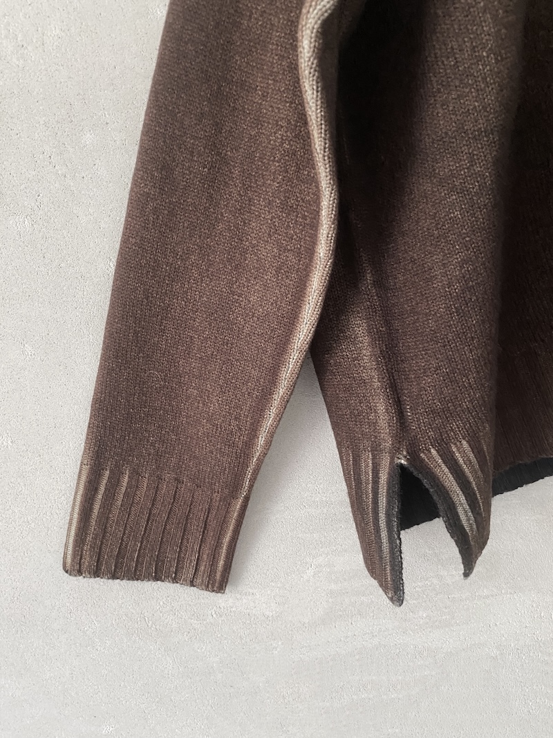Cardigan marrone scuro bicolore in lana merino e cashmere Alessandro Aste