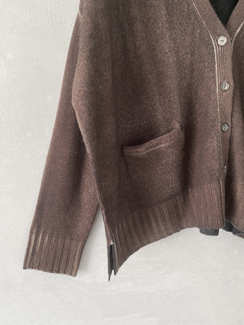 Cardigan marrone scuro bicolore in lana merino e cashmere Alessandro Aste