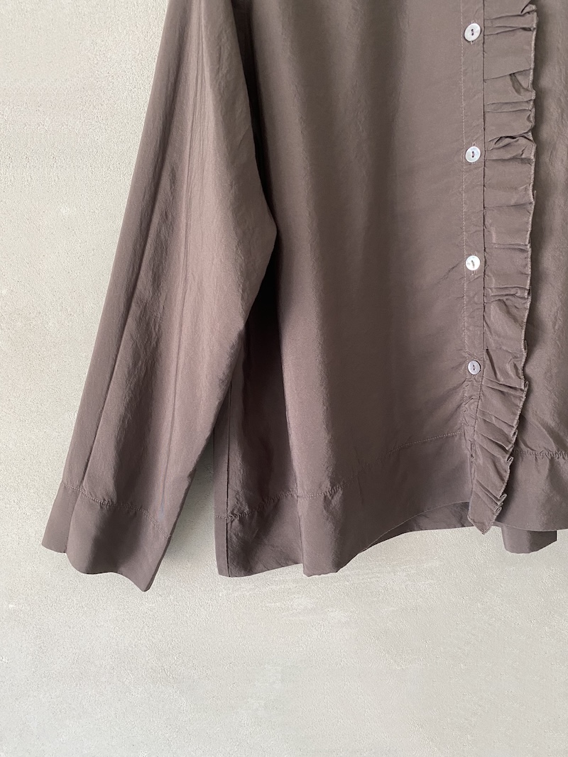camicia marrone over in seta tinta in capo con ruches Shirt C Zero