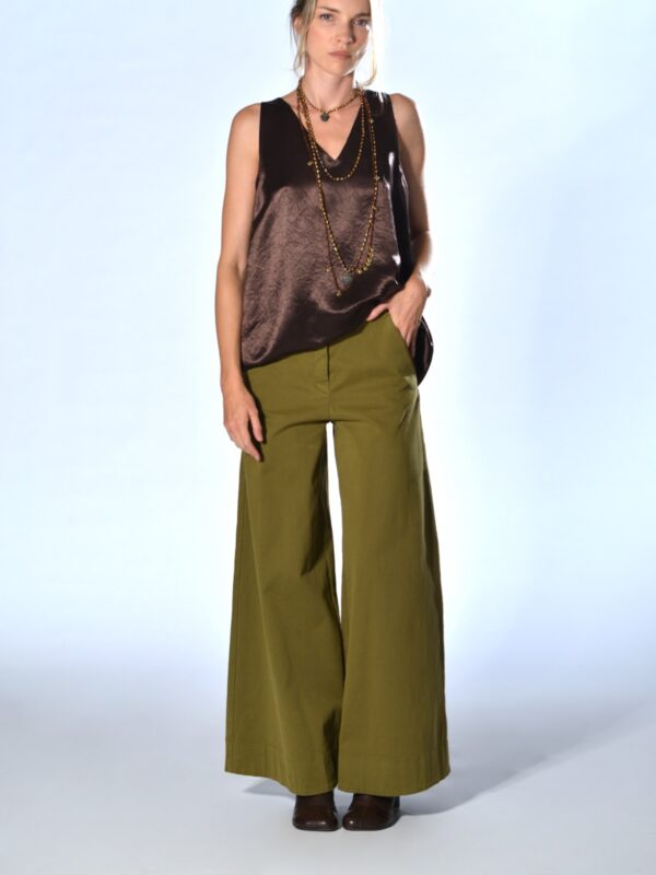pantaloni a vita alta senape in cotone pesante elasticizzato Barbara Tani