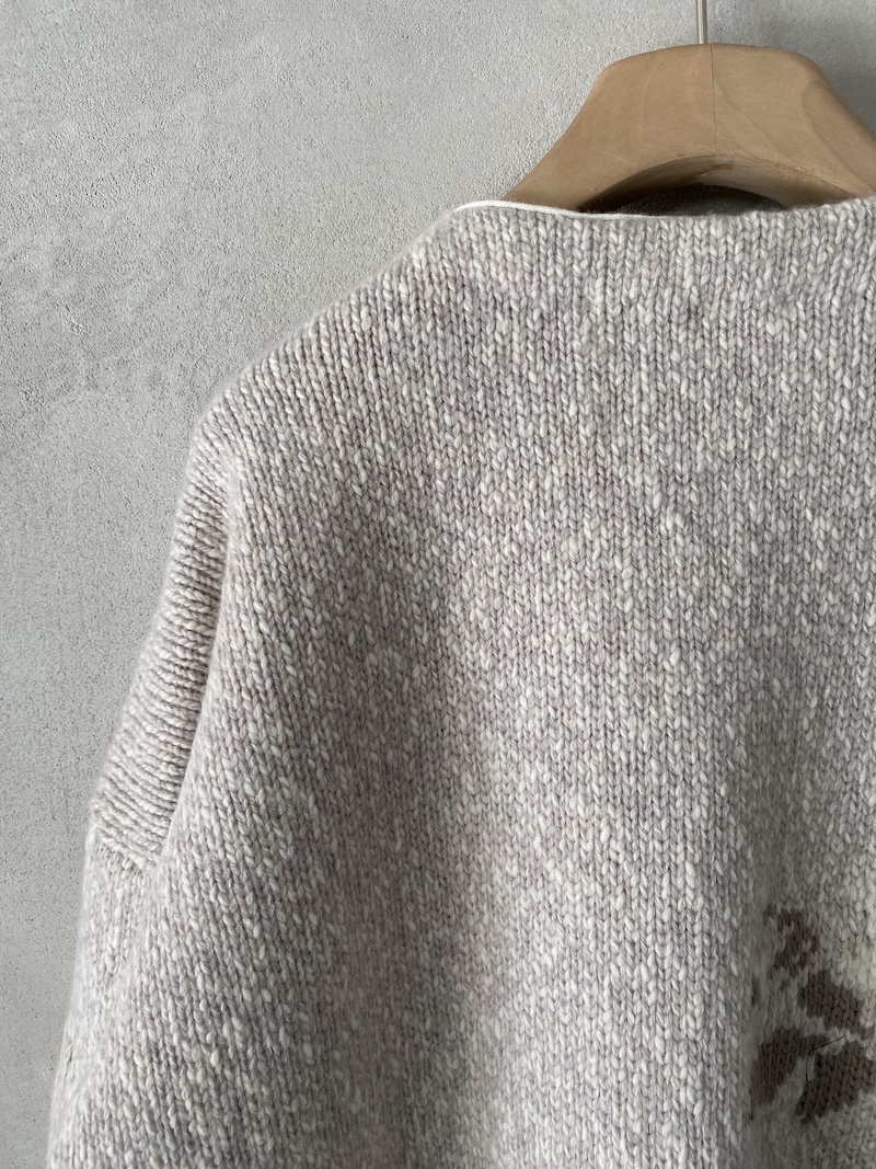 Marina Lari long white merino wool cardigan with floral inlays