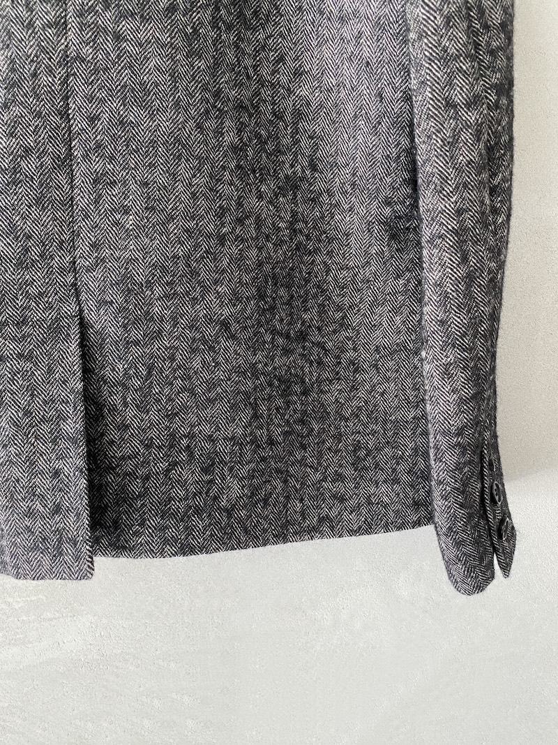 Marina Lari Ecru and Black Single-Breasted Wool and Linen Herringbone Jacket