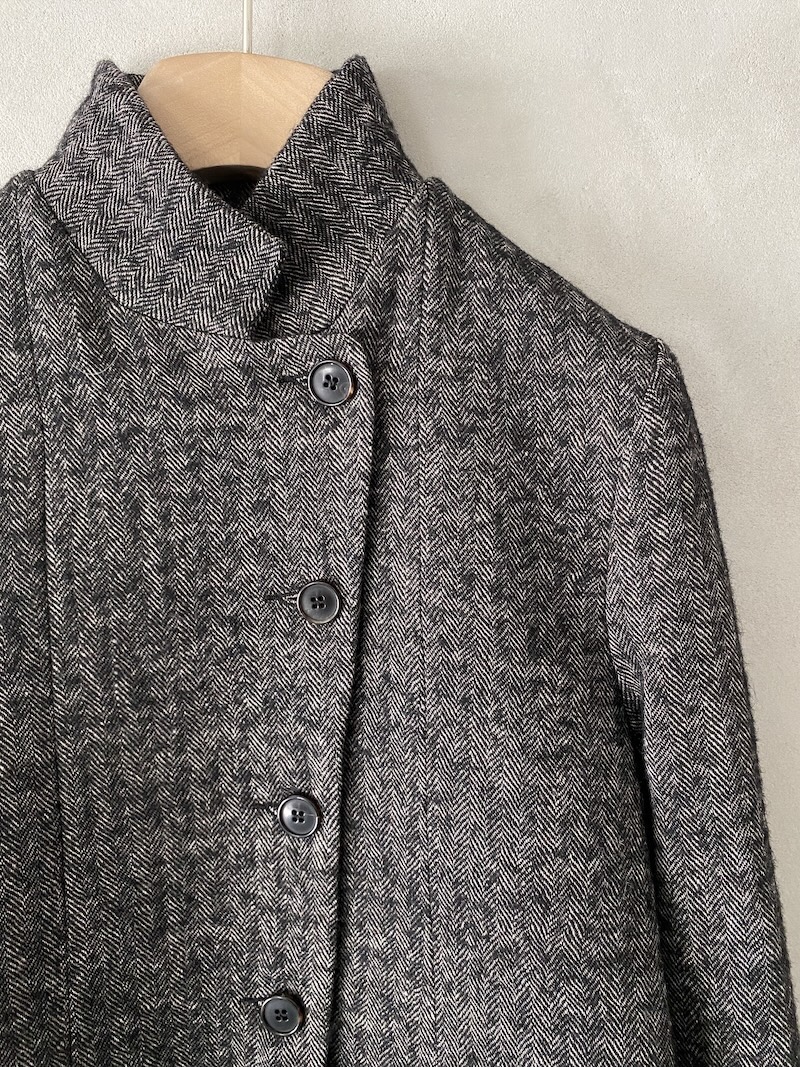 Marina Lari Ecru and Black Single-Breasted Wool and Linen Herringbone Jacket