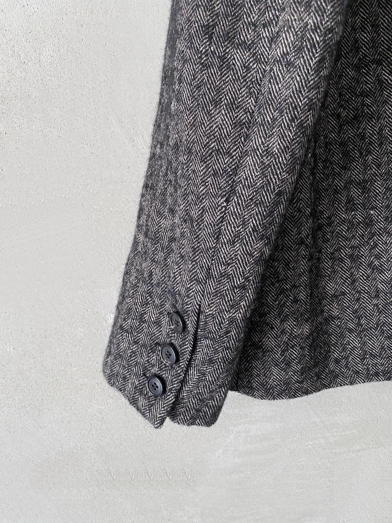 Marina Lari Ecru and Black Single-Breasted Wool and Linen Herringbone Jacket