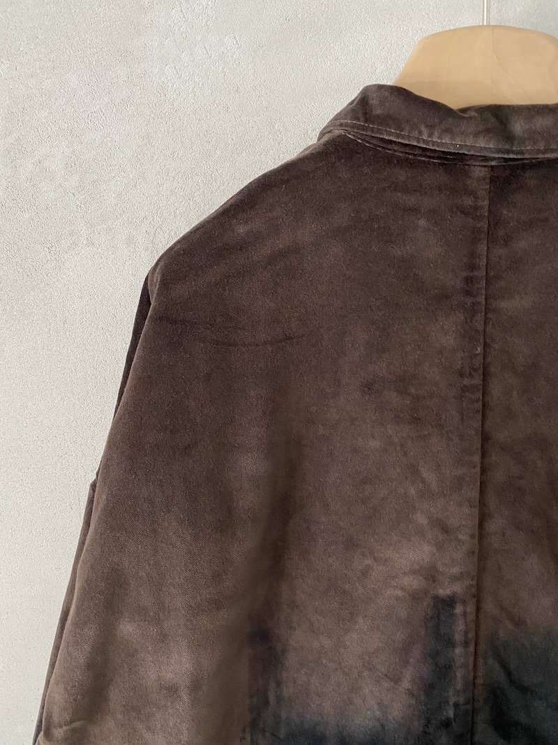 Giacca oversize in velluto di cotone dipinta a mano effetto sfumato colore fango - F CASHMERE 5