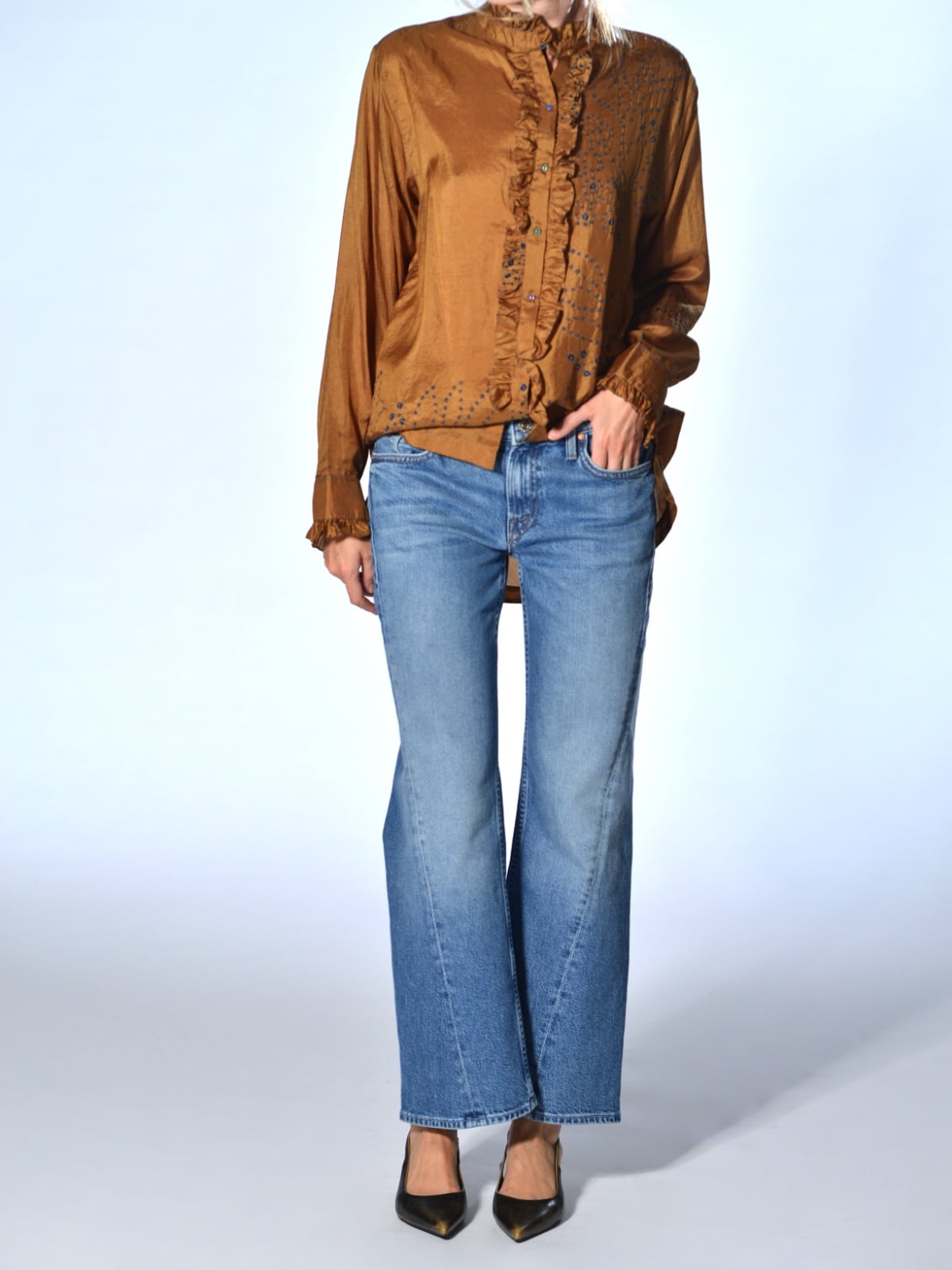 Jeans cinque tasche in denim di cotone e lyocell con lavaggio délavé, vita regolare e gamba lunga e dritta colore JAA - MOTHER