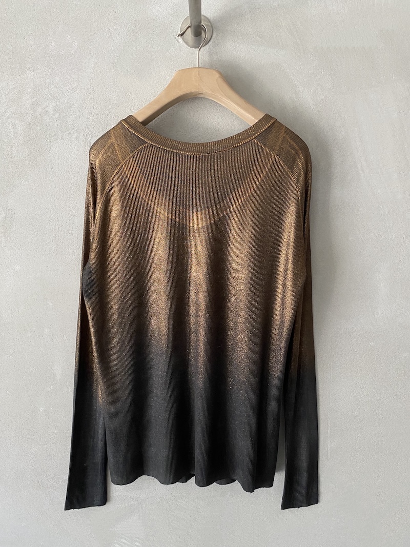 Avant Toi black micromodal and silk sweater with bronze lamination