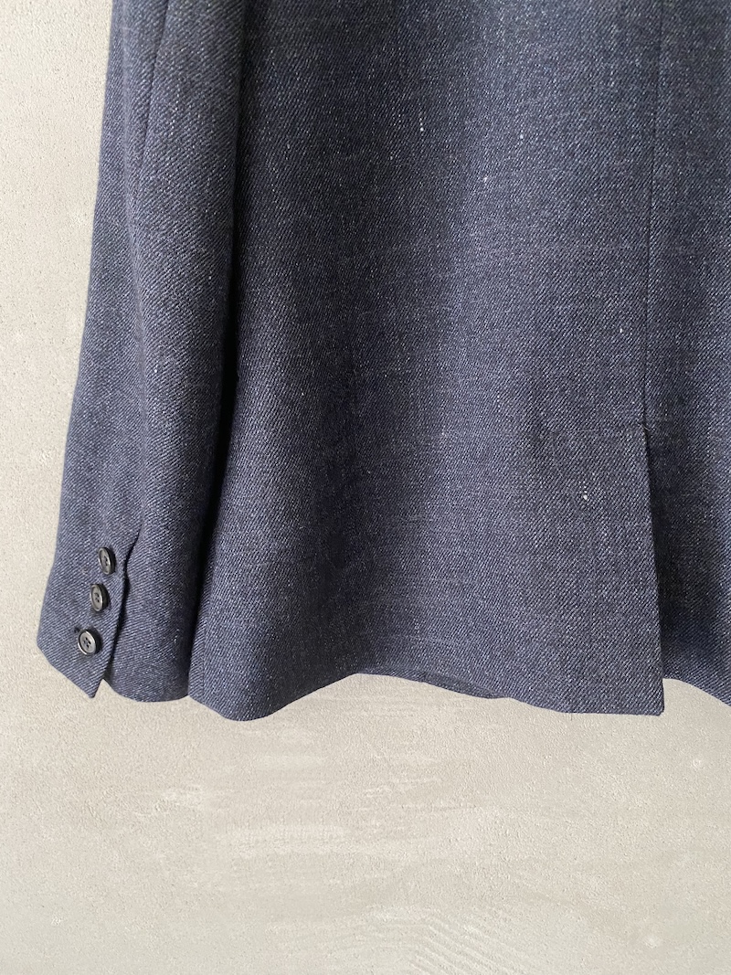 giacca monopetto blu in lino e lana con revers asimmetrico Marina Lari